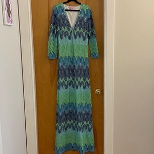 Lilly Pulitzer Green & Blue Wave-Print Maxi Dress